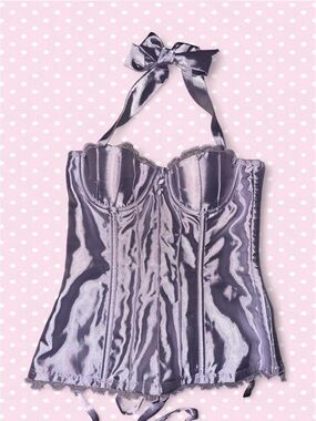 Frederick's of Hollywood Shiny Lavender Satin Halter Corset